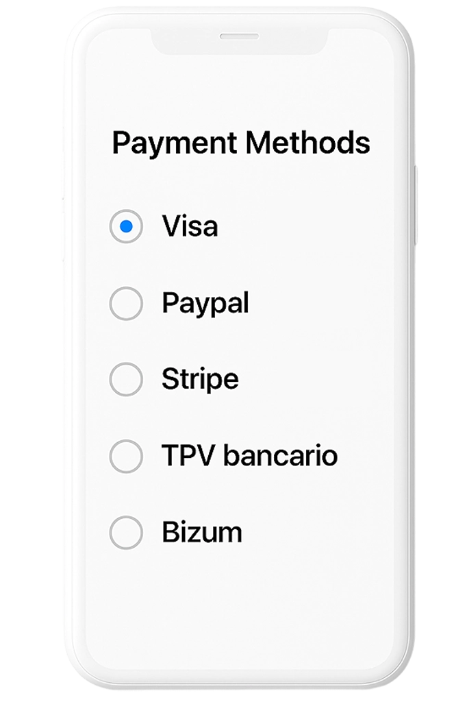 Métodos de pago configurables en una plataforma online