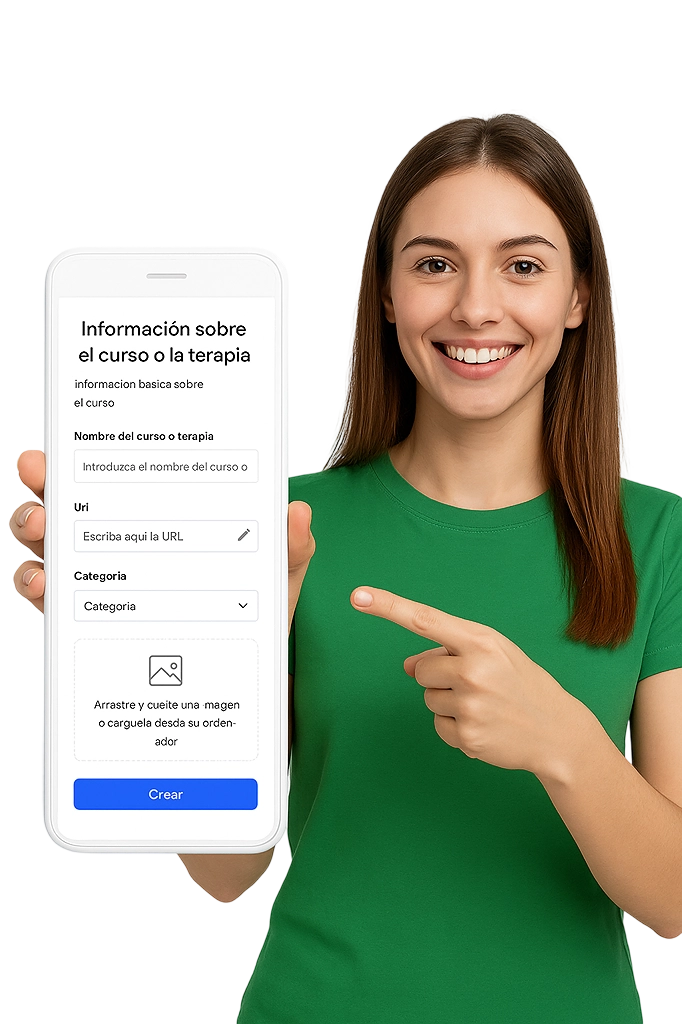 Opciones de configuración para cursos y terapias en una plataforma online
