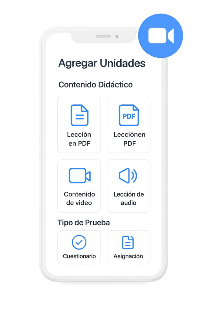 Opciones de contenido para cursos y terapias en una plataforma online