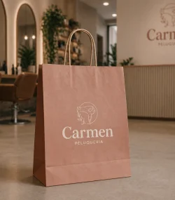 bolsa kraft con logo de peluquería aplicado en impresión