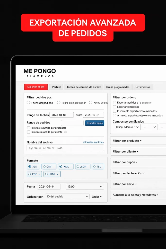 Sistema de exportación avanzada de pedidos en tienda online de moda flamenca