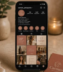 perfil de Instagram de peluquería con identidad visual coherente