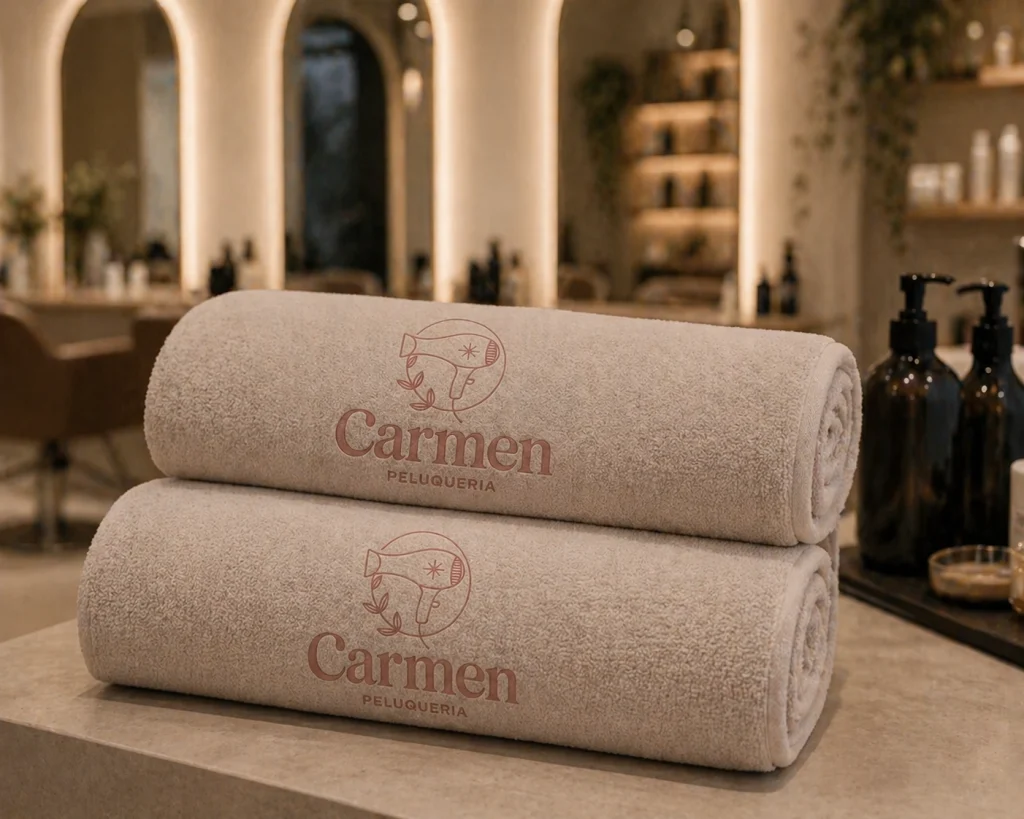 toallas de peluquería personalizadas con el logo bordado del salón